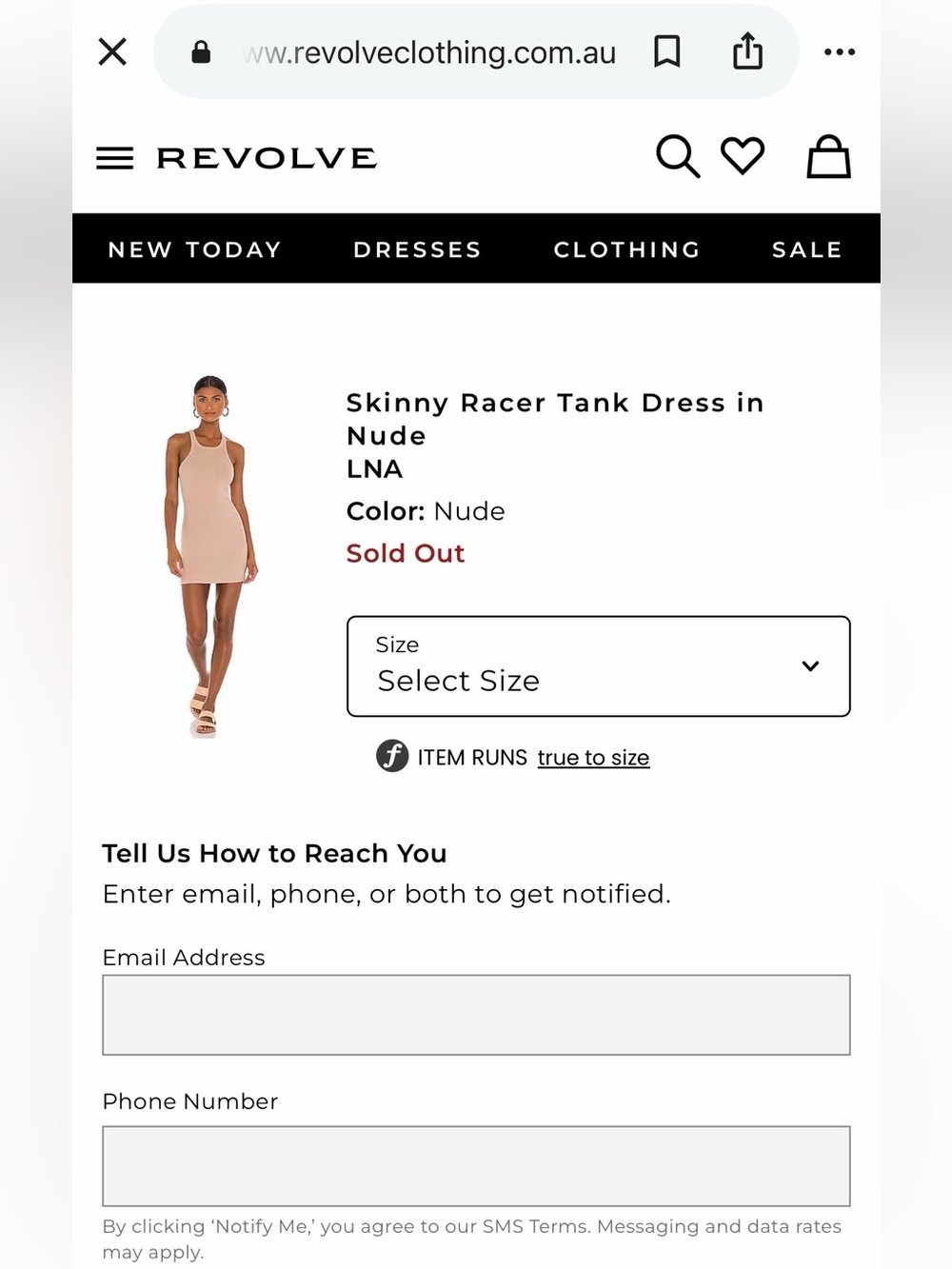 LNA Sleeveless Ribbed skinny racer Tank Dress in Nude - Picture 6 of 6